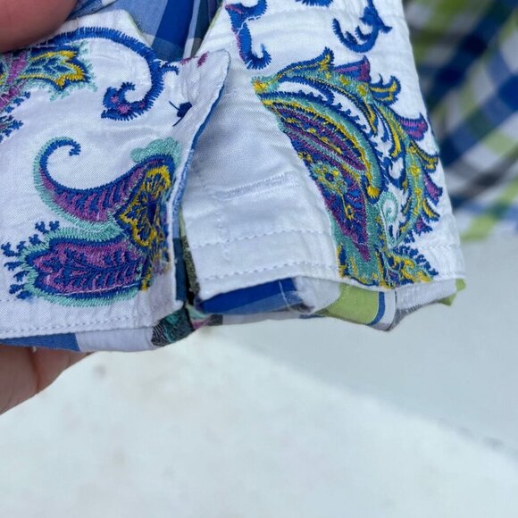 Robert Graham Mens Contemporary Fit Paisley Checkered Polo Blue Green Size 3XL - Picture 10 of 10